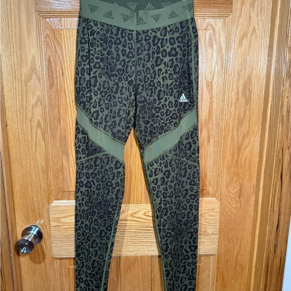 Adidas Women’s Camo Leopard Leggings - Olive and Black
